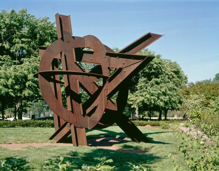 a bronze metal sculpture in the sculpture garden in downtown Washington DC. 